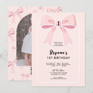 Roze lintjes Cute Coquette Cottage Chic 1e verjaar Kaart