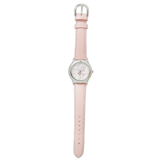 Roze lintjes horloge (Vlak)