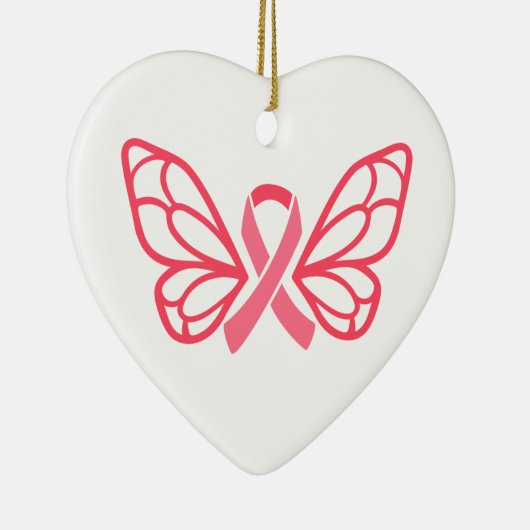 Roze lintvlinder wingt persoonlijk hart gevormd keramisch ornament (Rechts)