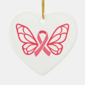 Roze lintvlinder wingt persoonlijk hart gevormd keramisch ornament (Voorkant)