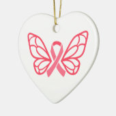 Roze lintvlinder wingt persoonlijk hart gevormd keramisch ornament (Links)