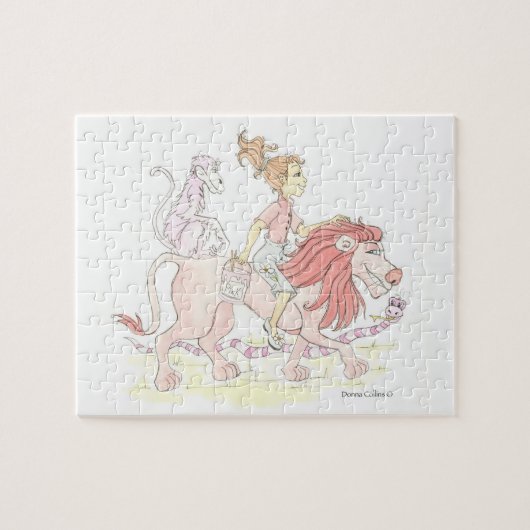 Roze lion en roze dieren Puzzle Legpuzzel (Horizontaal)