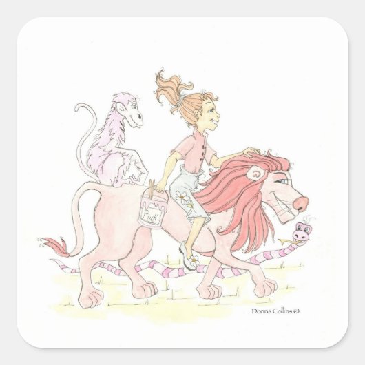 Roze lion en Sticker van dieren (Voorkant)