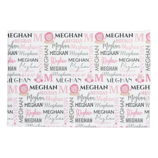 Roze lion en Zebra met naam en monogram patroon Kussensloop (Achterkant)