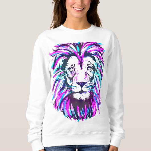 Roze Lion Face - Paars Lion Head Sweatshirt (Voorkant)