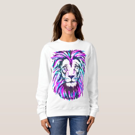 Roze Lion Face - Paars Lion Head Sweatshirt (Voorkant volledig)