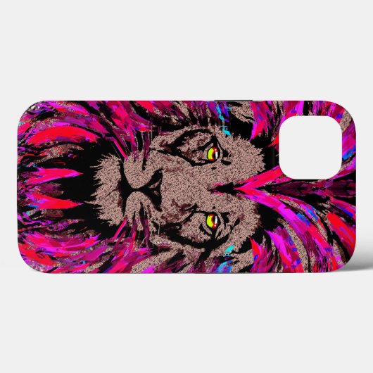 Roze lion Head iPhone 13 Hoesje - Lion Pink (Achterkant (horizontaal))