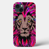 Roze lion Head iPhone 13 Hoesje - Lion Pink (Achterkant)