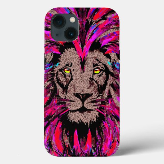 Roze lion Head iPhone 13 Hoesje - Lion Pink (Achterkant)