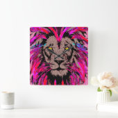 Roze lion Head - Lion Face Portret Therma Vierkante Klok (Huis)