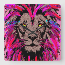 Roze lion Head - Lion Face Portret Therma Vierkante Klok