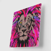 Roze lion Head - Lion Face Portret Therma Vierkante Klok (Hoek)