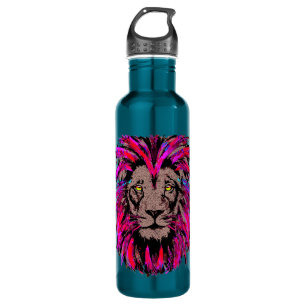 Roze lion Water Fles Lion Face Portret Tekenen