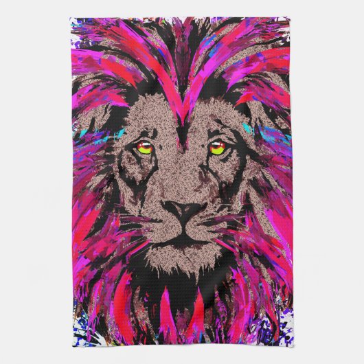 Roze lionkop - Lion Kitchen Towel Theedoek (Verticaal)