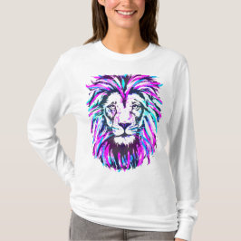 Roze lionzijde - Paarse lionkop - Witte T-shirt
