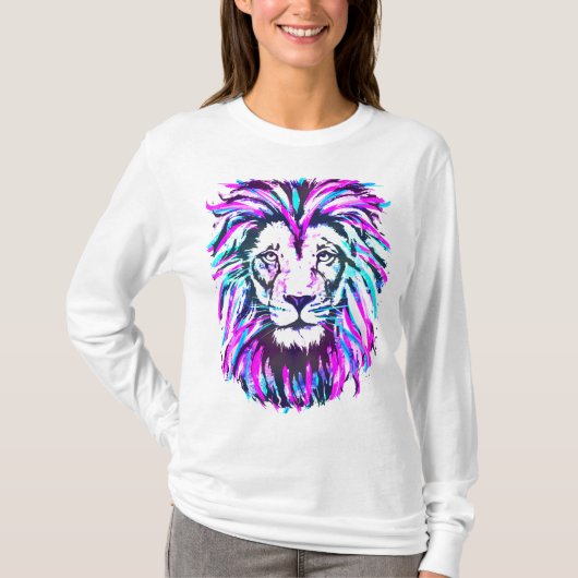 Roze lionzijde - Paarse lionkop - Witte T-shirt (Voorkant)
