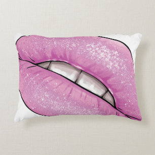 Roze lip kleurenverlies met tanden accent kussen