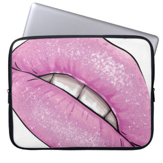 Roze lip kleurenverlies met tanden laptop sleeve