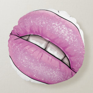 Roze lip kleurenverlies met tanden rond kussen