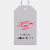 Roze lip-kus en zilverglitterige Labels Cadeaulabel (Voorkant)