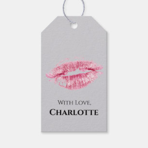 Roze lip-kus en zilverglitterige Labels Cadeaulabel