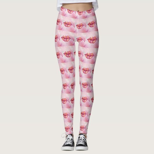Roze lip Leggins Leggings (Voorkant)