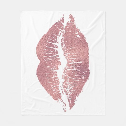 roze lip opdruk, roos goud. fleece deken (Voorkant)