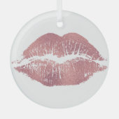  roze lip opdruk, roos goud. glas ornament (Voorkant)