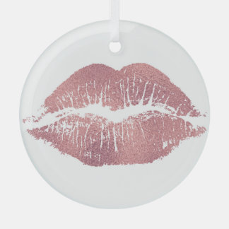  roze lip opdruk, roos goud. glas ornament