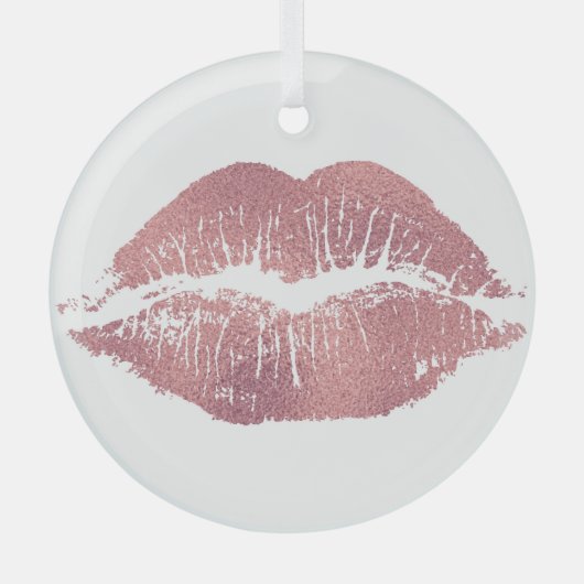  roze lip opdruk, roos goud. glas ornament (Voorkant)