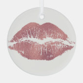  roze lip opdruk, roos goud. glas ornament (Achterkant)