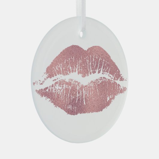  roze lip opdruk, roos goud. glas ornament (Voorkant Rechts)