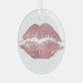  roze lip opdruk, roos goud. glas ornament (Voorkant links)
