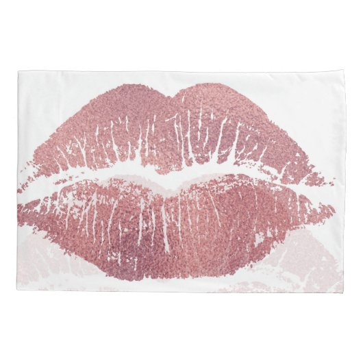  roze lip opdruk, roos goud. kussensloop (Achterkant)