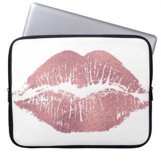 roze lip opdruk, roos goud. laptop sleeve