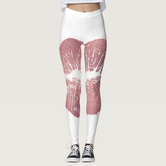 roze lip opdruk, roos goud. leggings (Voorkant)