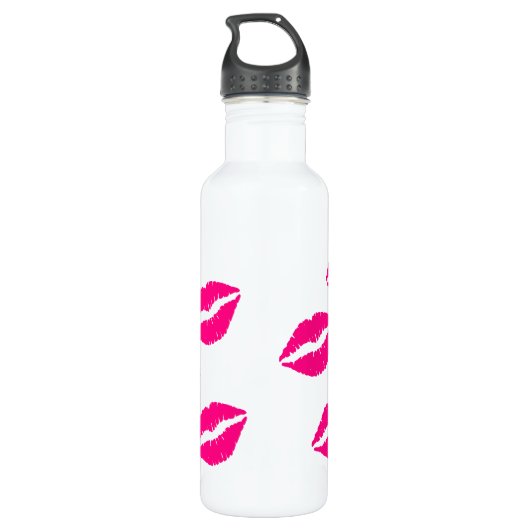 Roze lip-Prints Waterfles (Achterkant)