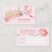 Roze Lipgloss en Stripes Make-up Referral Kaart (Voorkant / Achterkant)