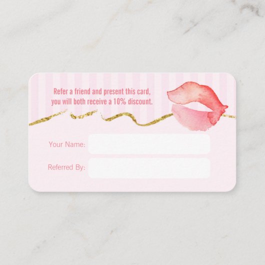 Roze Lipgloss en Stripes Make-up Referral Kaart (Achterkant)