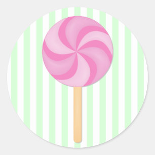 Roze lipop-stickers ronde sticker