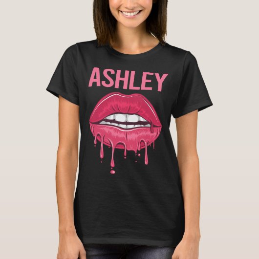 Roze Lippen - Ashley Naam T-shirt (Voorkant)
