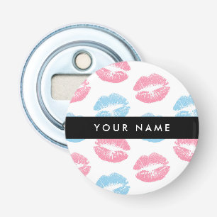 Roze lippen, blauwe lippen, kus, Jouw naam, person Button Flesopener