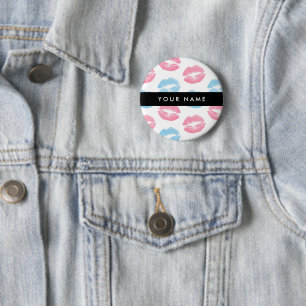 Roze lippen, blauwe lippen, kus, Jouw naam, person Ronde Button 5,7 Cm