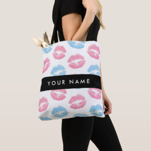 Roze lippen, blauwe lippen, kus, Jouw naam, person Tote Bag
