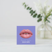 Roze lippen | Cool Blue Make-up Square Vierkante Visitekaartje (Staand voorkant)