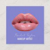 Roze lippen | Cool Blue Make-up Square Vierkante Visitekaartje (Voorkant)