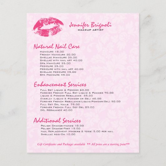 Roze Lippen & Damast Make-up Artiest Design Flyer (Achterkant)