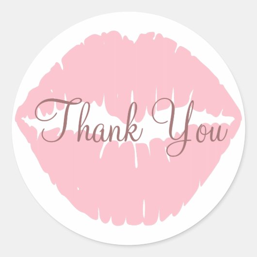 Roze Lippen Dank Je Ronde Sticker (Voorkant)