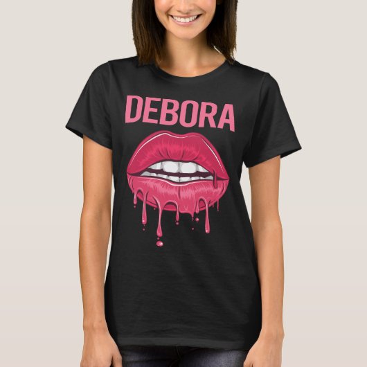 Roze Lippen - Debora Naam T-shirt (Voorkant)