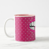 Roze lippen en tong polka dot tweekleurige koffiemok (Links)